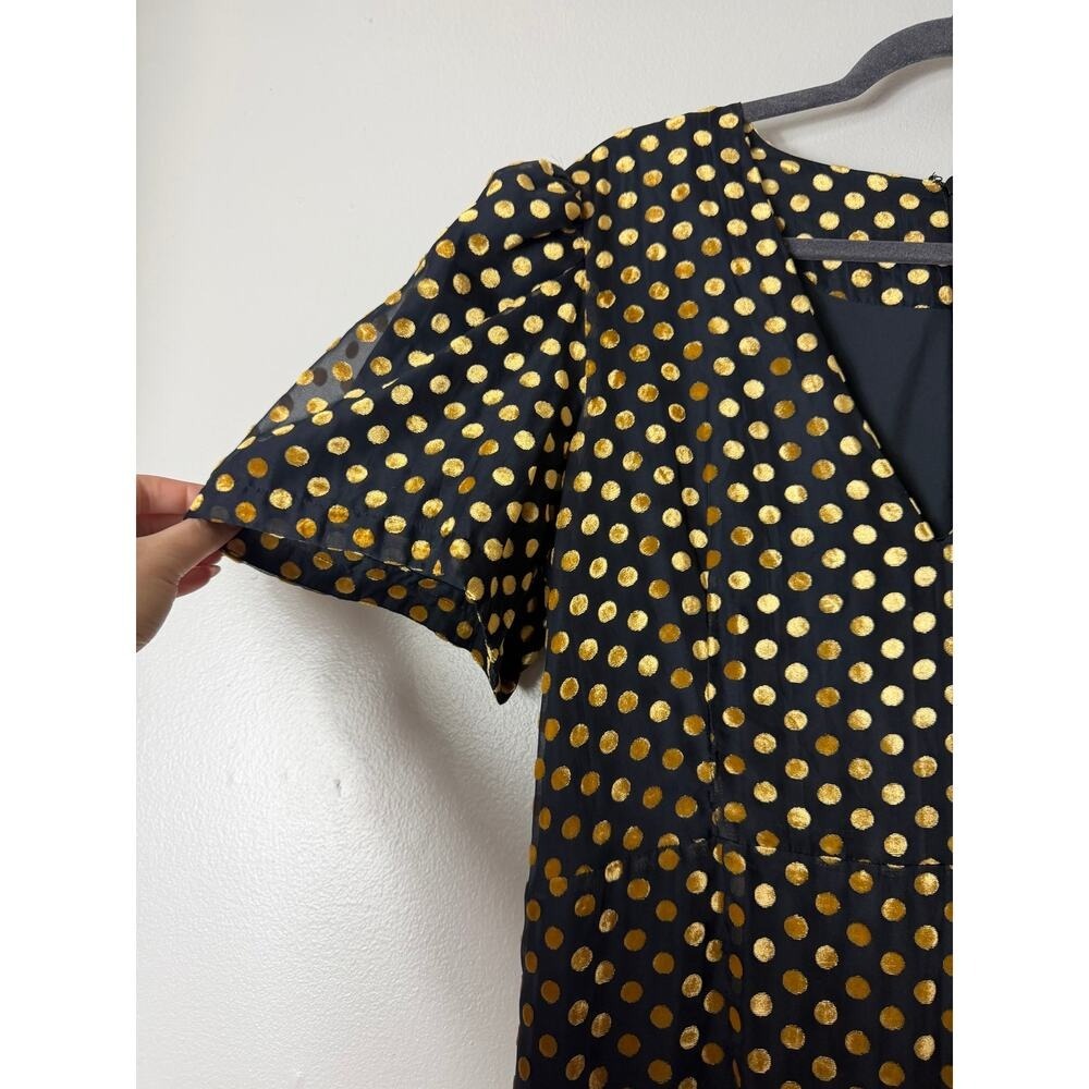 RHODE Dress Black Gold Polka Dot Fall Wedding Guest Cocktail Ruffle - Picture 8 of 13